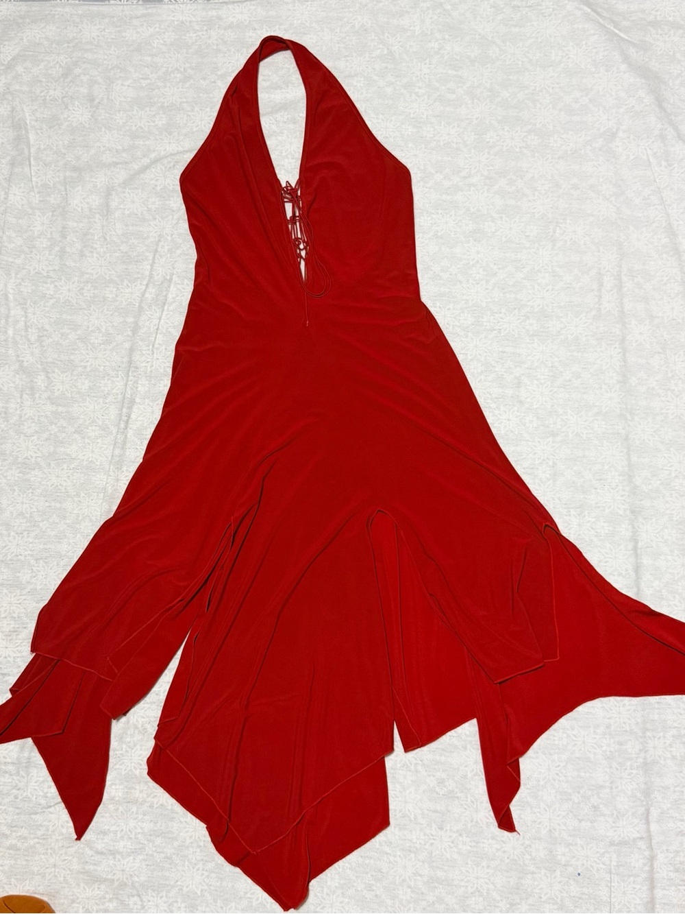 Vintage Y2K Red Halter Handkerchief Dress Lace-Up Cutout Fairy Whimsigoth Medium